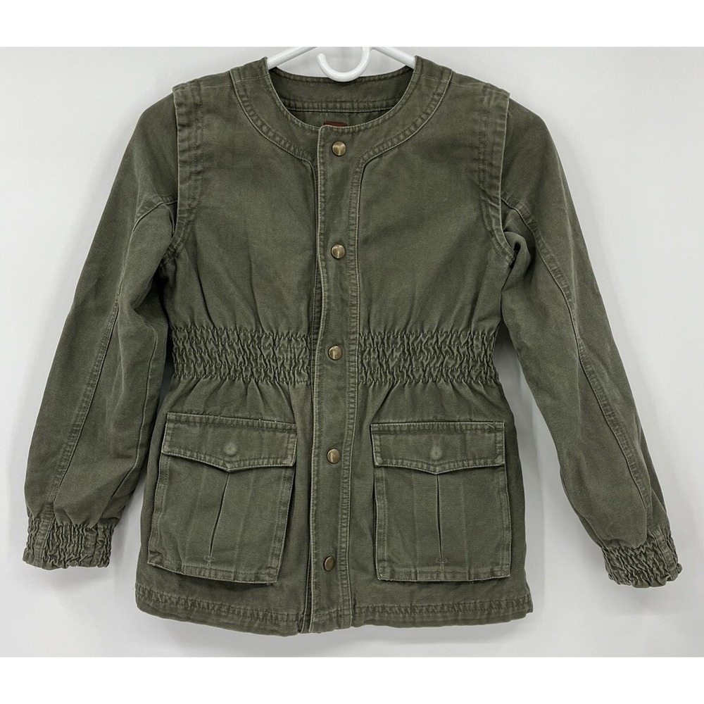 Tea Collection Girls Green Canvas Jacket Size Large 8-10 Mid-Length